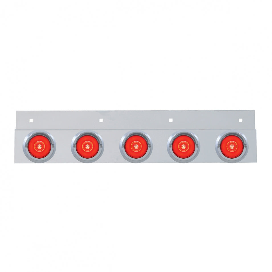 Stainless Steel Top Mud Flap Light Bracket with Five 2” LED “GLO” Lights Chrome Bezel