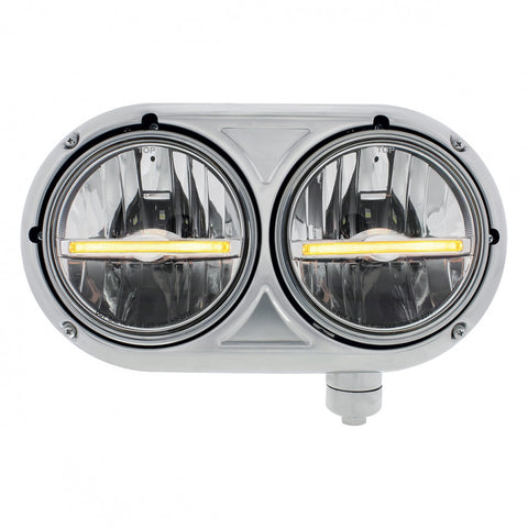 Peterbilt 359 Stainless Style Dual Headlight Assembly w/ Amber 9 LED Headlight Passenger