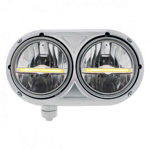 Peterbilt 359 Stainless Style Dual Headlight Assembly w/ Amber 9 LED Headlight Driver