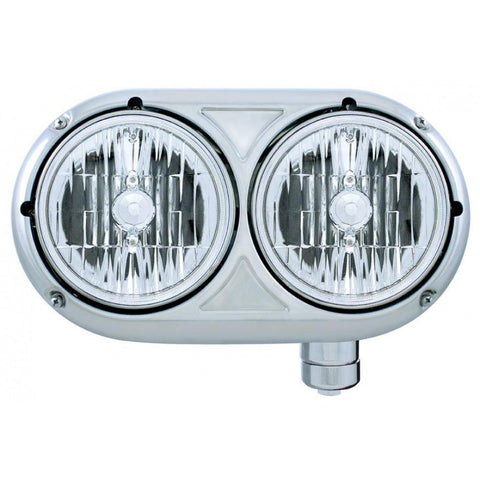 Peterbilt 359 Stainless Style Dual Headlight w/ Crystal Halogen H4 Bulb - Passenger