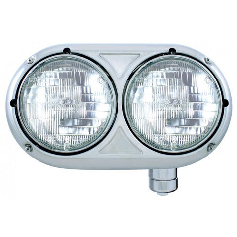 Peterbilt 359 Stainless Style Dual Headlight w/ Crystal Halogen H4 Bulb - Driver