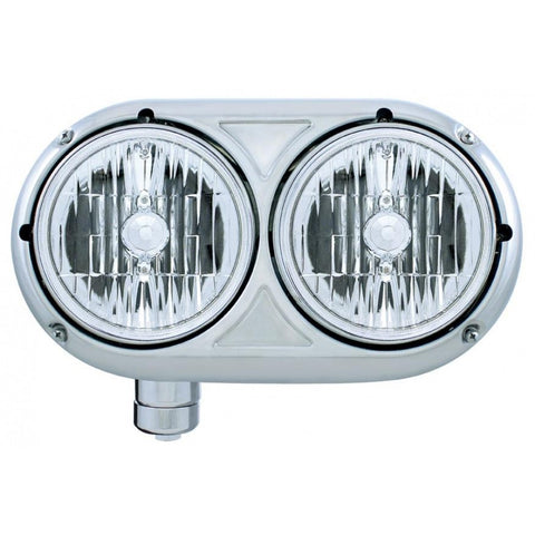Peterbilt 359 Stainless Style Dual Headlight w/ Crystal Halogen H4 Bulb - Driver
