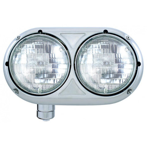 Peterbilt 359 Stainless Style Dual Headlight w/ Crystal Halogen H4 Bulb - Passenger
